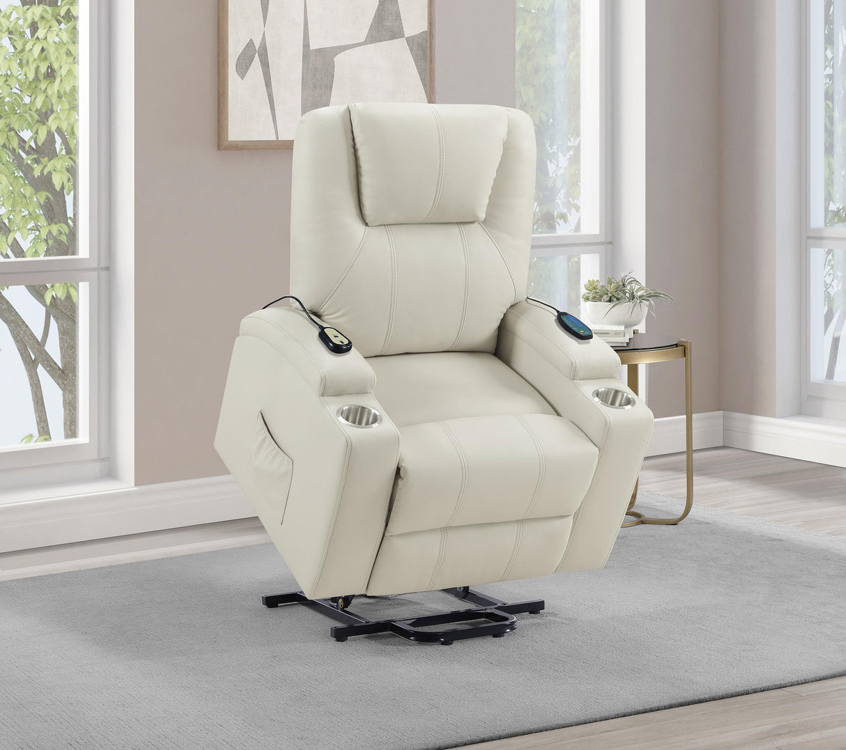 Armstrong Ivory Upholstered Power Lift Massage Recliner from Coaster - Luna Furniture