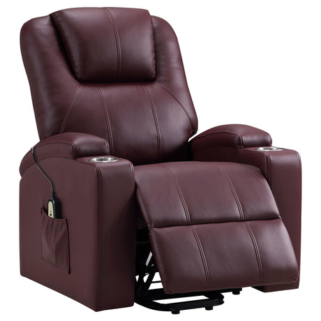 Armstrong Upholstered Power Lift Massage Recliner Wine from Coaster - Luna Furniture