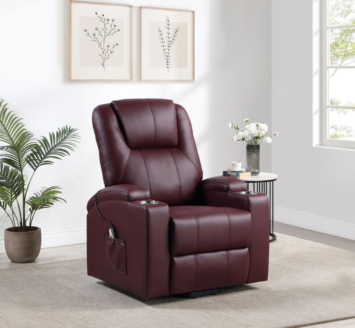 Armstrong Upholstered Power Lift Massage Recliner Wine from Coaster - Luna Furniture