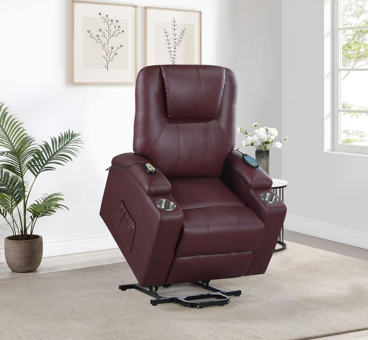 Armstrong Upholstered Power Lift Massage Recliner Wine from Coaster - Luna Furniture