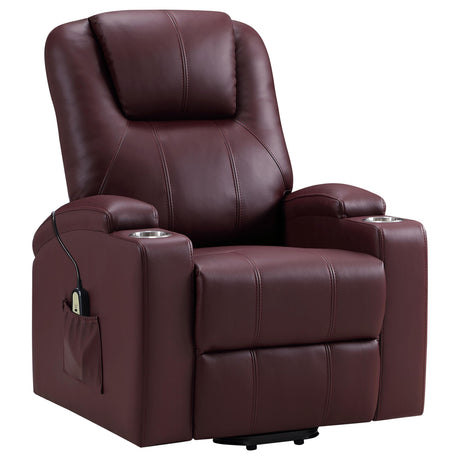 Armstrong Upholstered Power Lift Massage Recliner Wine from Coaster - Luna Furniture