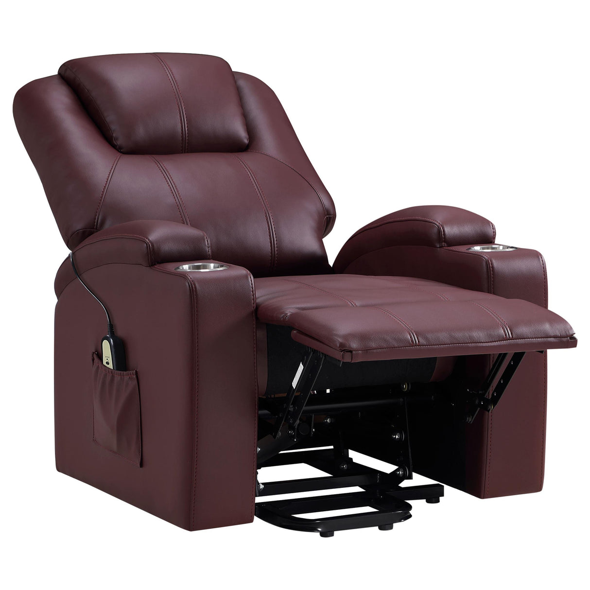 Armstrong Upholstered Power Lift Massage Recliner Wine from Coaster - Luna Furniture