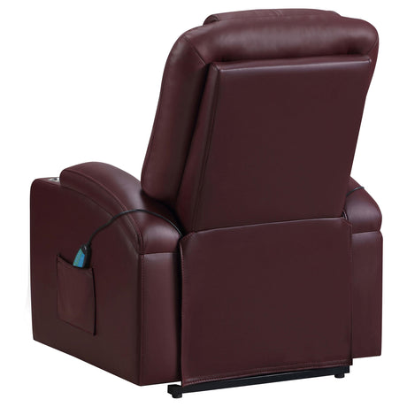 Armstrong Upholstered Power Lift Massage Recliner Wine from Coaster - Luna Furniture