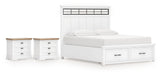 Ashbryn White/Natural California King Panel Storage Bed with 2 Nightstands from Ashley - Luna Furniture