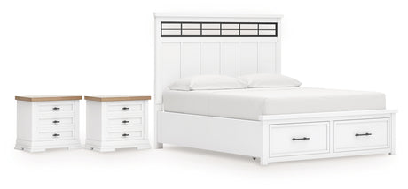 Ashbryn White/Natural California King Panel Storage Bed with 2 Nightstands from Ashley - Luna Furniture