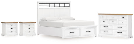 Ashbryn White/Natural California King Panel Storage Bed with Dresser and 2 Nightstands from Ashley - Luna Furniture