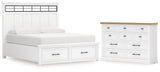 Ashbryn White/Natural California King Panel Storage Bed with Dresser from Ashley Furniture - Luna Furniture