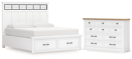 Ashbryn White/Natural California King Panel Storage Bed with Dresser from Ashley - Luna Furniture
