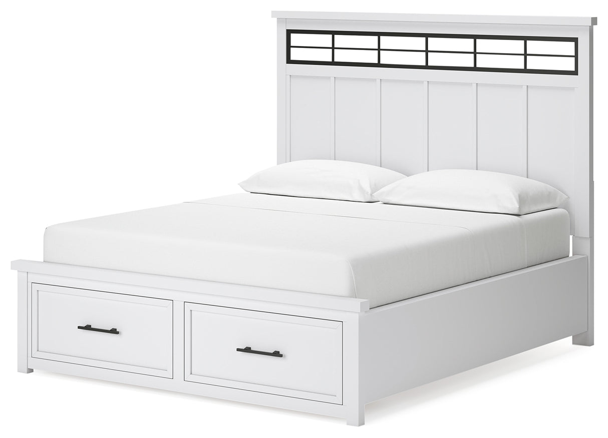 Ashbryn California King Panel Storage Bed with Mirrored Dresser and 2 Nightstands in White/Natural from Ashley - Luna Furniture