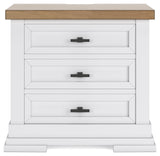 Ashbryn California King Panel Storage Bed with Mirrored Dresser and 2 Nightstands in White/Natural from Ashley - Luna Furniture