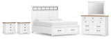 Ashbryn California King Panel Storage Bed with Mirrored Dresser and 2 Nightstands in White/Natural from Ashley - Luna Furniture