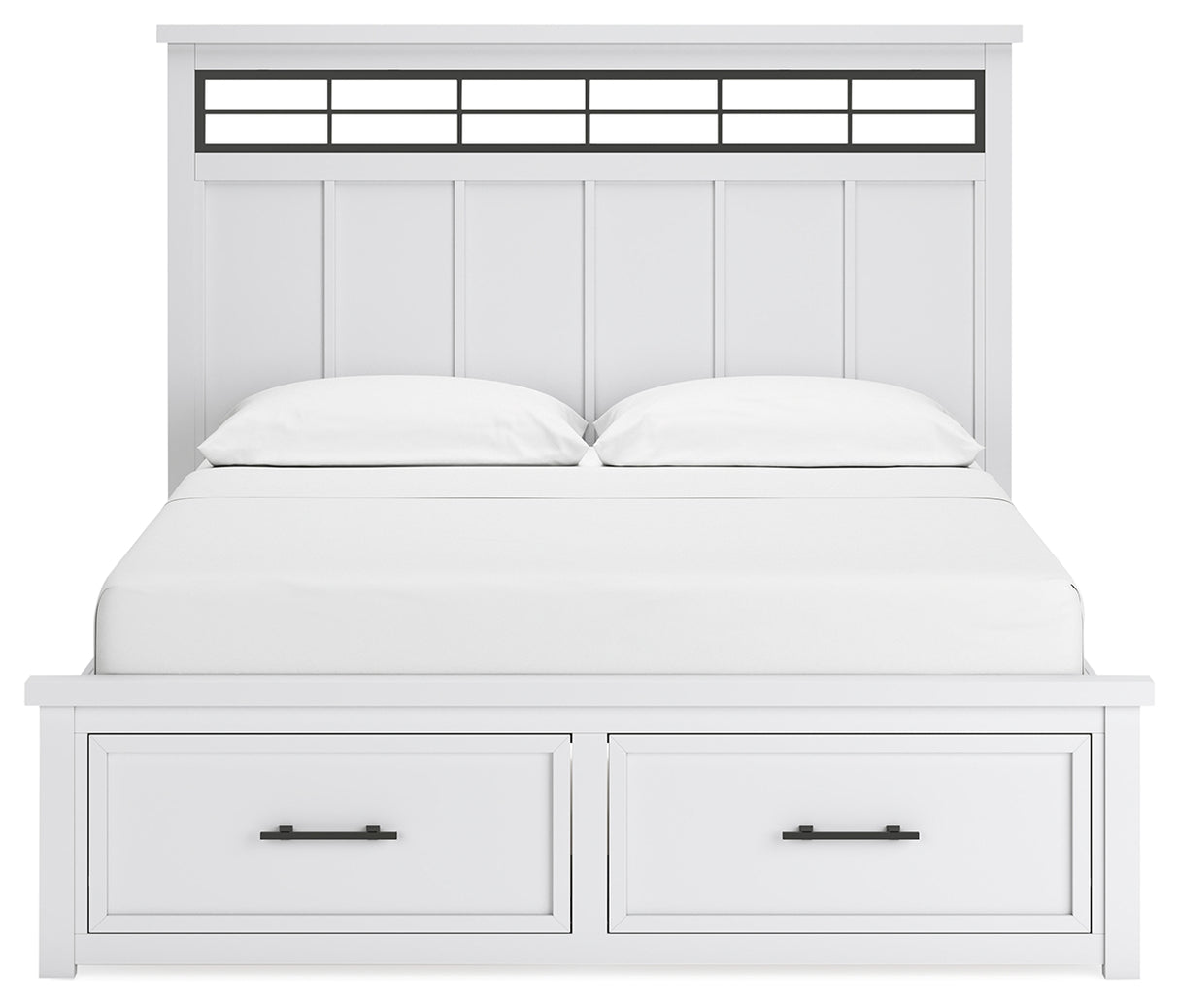 Ashbryn California King Panel Storage Bed with Mirrored Dresser and 2 Nightstands in White/Natural from Ashley - Luna Furniture