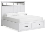 Ashbryn California King Panel Storage Bed with Mirrored Dresser and Chest in White/Natural from Ashley - Luna Furniture