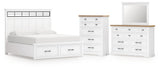 Ashbryn California King Panel Storage Bed with Mirrored Dresser and Chest in White/Natural from Ashley - Luna Furniture