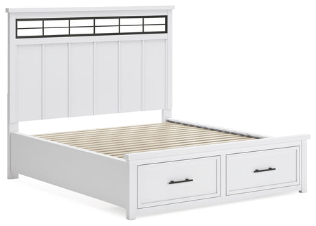 Ashbryn California King Panel Storage Bed with Mirrored Dresser and Chest in White/Natural from Ashley - Luna Furniture
