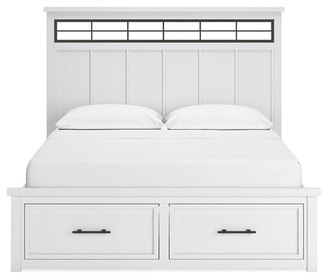 Ashbryn California King Panel Storage Bed with Mirrored Dresser and Nightstand in White/Natural from Ashley - Luna Furniture
