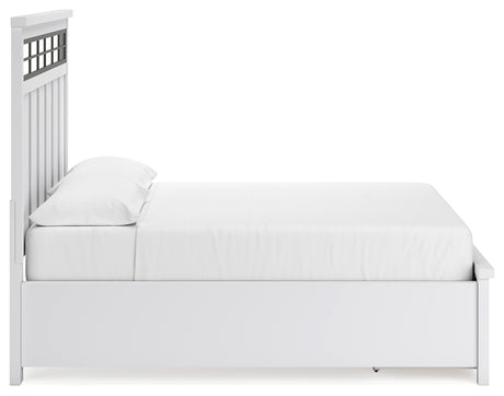 Ashbryn California King Panel Storage Bed with Mirrored Dresser, Chest and 2 Nightstands in White/Natural from Ashley - Luna Furniture