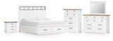 Ashbryn California King Panel Storage Bed with Mirrored Dresser, Chest and Nightstand in White/Natural from Ashley - Luna Furniture