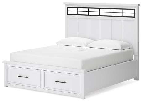 Ashbryn California King Panel Storage Bed with Mirrored Dresser, Chest and Nightstand in White/Natural from Ashley - Luna Furniture