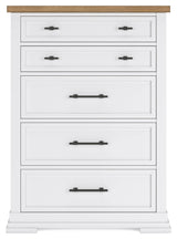 Ashbryn California King Panel Storage Bed with Mirrored Dresser, Chest and Nightstand in White/Natural from Ashley - Luna Furniture