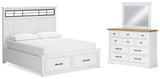 Ashbryn California King Panel Storage Bed with Mirrored Dresser in White/Natural from Ashley - Luna Furniture