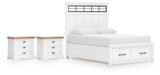 Ashbryn White/Natural King Panel Storage Bed with 2 Nightstands from Ashley - Luna Furniture