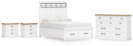 Ashbryn White/Natural King Panel Storage Bed with Dresser and 2 Nightstands from Ashley - Luna Furniture