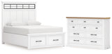 Ashbryn White/Natural King Panel Storage Bed with Dresser from Ashley - Luna Furniture