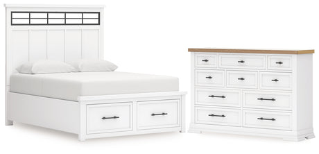 Ashbryn White/Natural King Panel Storage Bed with Dresser from Ashley - Luna Furniture