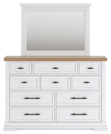 Ashbryn King Panel Storage Bed with Mirrored Dresser and 2 Nightstands in White/Natural from Ashley - Luna Furniture