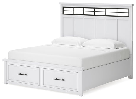 Ashbryn King Panel Storage Bed with Mirrored Dresser and 2 Nightstands in White/Natural from Ashley - Luna Furniture