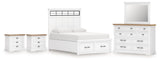 Ashbryn King Panel Storage Bed with Mirrored Dresser and 2 Nightstands in White/Natural from Ashley - Luna Furniture