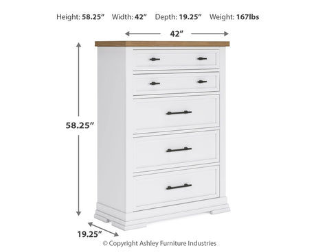 Ashbryn King Panel Storage Bed with Mirrored Dresser and Chest in White/Natural from Ashley - Luna Furniture