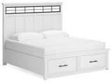 Ashbryn King Panel Storage Bed with Mirrored Dresser and Chest in White/Natural from Ashley - Luna Furniture