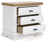 Ashbryn King Panel Storage Bed with Mirrored Dresser and Nightstand in White/Natural from Ashley - Luna Furniture