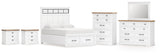 Ashbryn King Panel Storage Bed with Mirrored Dresser, Chest and 2 Nightstands in White/Natural from Ashley - Luna Furniture