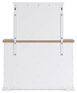 Ashbryn King Panel Storage Bed with Mirrored Dresser, Chest and 2 Nightstands in White/Natural from Ashley - Luna Furniture