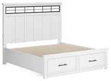 Ashbryn King Panel Storage Bed with Mirrored Dresser, Chest and Nightstand in White/Natural from Ashley - Luna Furniture