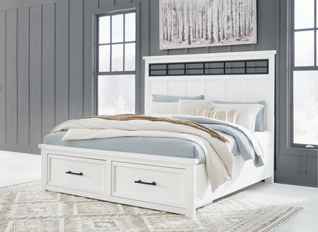 Ashbryn King Panel Storage Bed with Mirrored Dresser, Chest and Nightstand in White/Natural from Ashley - Luna Furniture