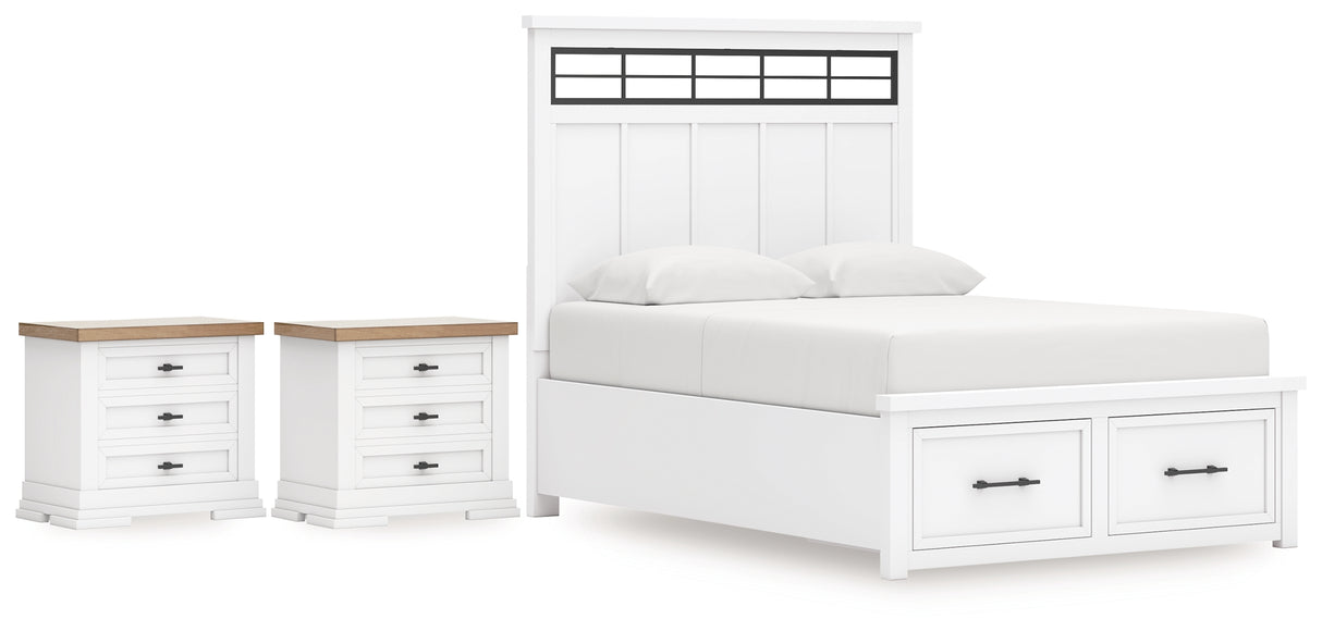 Ashbryn White/NaturalQueen Panel Storage Bed with 2 Nightstands from Ashley Furniture - Luna Furniture