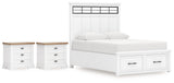 Ashbryn White/NaturalQueen Panel Storage Bed with 2 Nightstands from Ashley Furniture - Luna Furniture
