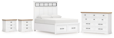 Ashbryn White/Natural Queen Panel Storage Bed with Dresser and 2 Nightstands from Ashley - Luna Furniture