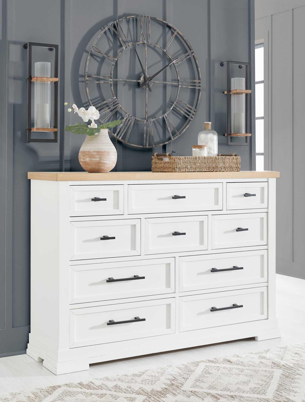 Ashbryn White/Natural Queen Panel Storage Bed with Dresser from Ashley Furniture - Luna Furniture