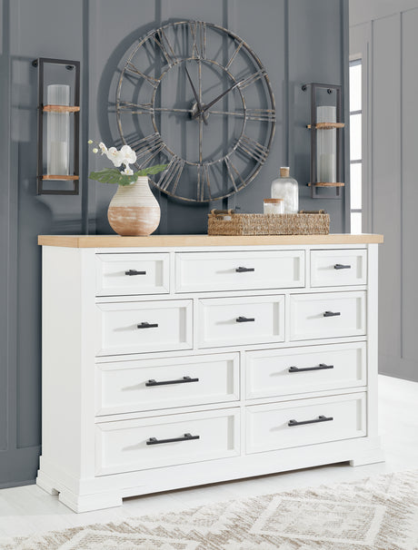 Ashbryn White/Natural Queen Panel Storage Bed with Dresser from Ashley Furniture - Luna Furniture