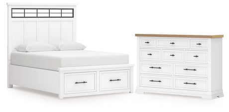 Ashbryn White/Natural Queen Panel Storage Bed with Dresser from Ashley - Luna Furniture