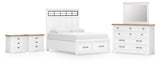 Ashbryn Queen Panel Storage Bed with Mirrored Dresser and 2 Nightstands in White/Natural from Ashley - Luna Furniture