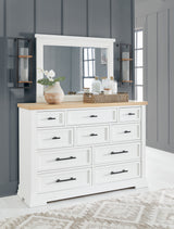 Ashbryn Queen Panel Storage Bed with Mirrored Dresser and 2 Nightstands in White/Natural from Ashley - Luna Furniture