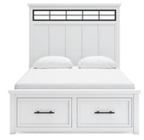 Ashbryn Queen Panel Storage Bed with Mirrored Dresser and 2 Nightstands in White/Natural from Ashley - Luna Furniture