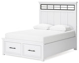 Ashbryn Queen Panel Storage Bed with Mirrored Dresser and 2 Nightstands in White/Natural from Ashley - Luna Furniture