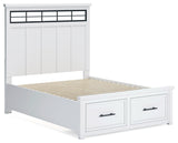 Ashbryn Queen Panel Storage Bed with Mirrored Dresser and 2 Nightstands in White/Natural from Ashley - Luna Furniture